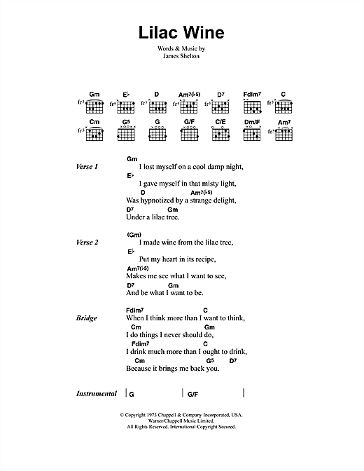Preview Jeff Buckley Lilac Wine Rock sheet music, notes and chords for Lyrics & Chords, SKU: 41336 sheet music, piano notes, chords, guitar tabs, score, transpose, transcribe, how to play, guide, download, learn, tutorial, progression, song, artist, awards, billboard, mtv, vh1, tour, single, album, release