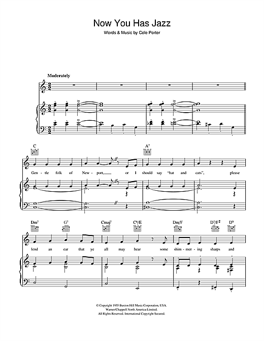 Preview Cole Porter Now You Has Jazz Jazz sheet music, notes and chords for Piano, Vocal & Guitar (Right-Hand Melody), SKU: 41402 sheet music, piano notes, chords, guitar tabs, score, transpose, transcribe, how to play, guide, download, learn, tutorial, progression, song, artist, awards, billboard, mtv, vh1, tour, single, album, release