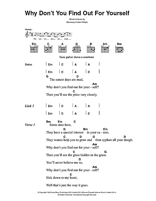 Preview The Killers Why Don't You Find Out For Yourself Rock sheet music, notes and chords for Lyrics & Chords, SKU: 41425 sheet music, piano notes, chords, guitar tabs, score, transpose, transcribe, how to play, guide, download, learn, tutorial, progression, song, artist, awards, billboard, mtv, vh1, tour, single, album, release