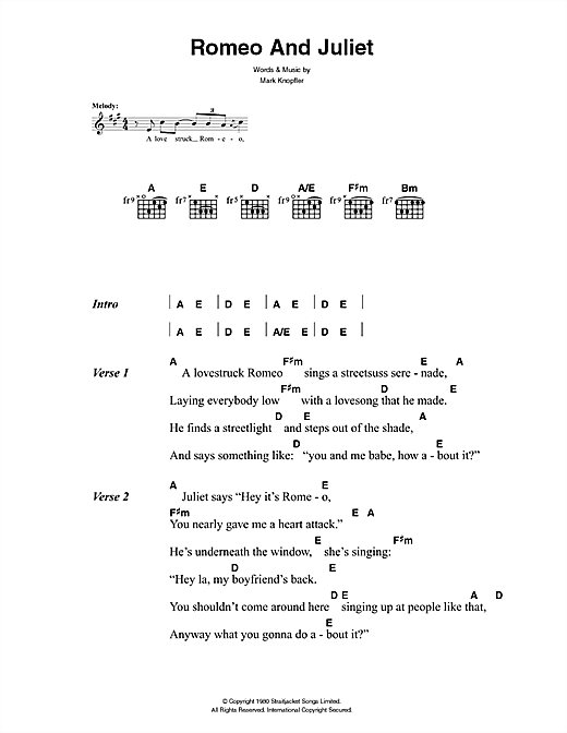 Preview The Killers Romeo And Juliet Rock sheet music, notes and chords for Lyrics & Chords, SKU: 41439 sheet music, piano notes, chords, guitar tabs, score, transpose, transcribe, how to play, guide, download, learn, tutorial, progression, song, artist, awards, billboard, mtv, vh1, tour, single, album, release