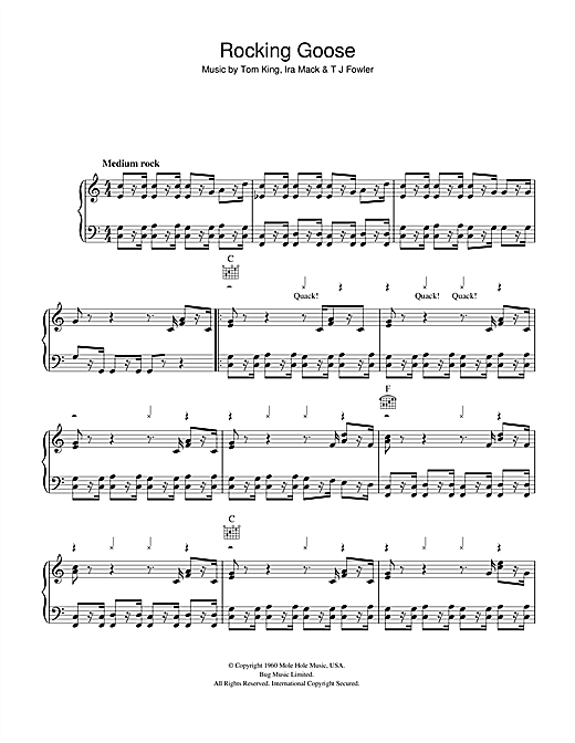Preview Tom King Rocking Goose Easy Listening sheet music, notes and chords for Piano, SKU: 41465 sheet music, piano notes, chords, guitar tabs, score, transpose, transcribe, how to play, guide, download, learn, tutorial, progression, song, artist, awards, billboard, mtv, vh1, tour, single, album, release
