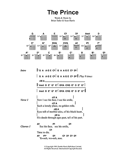 Preview Metallica The Prince Metal sheet music, notes and chords for Lyrics & Chords, SKU: 41491 sheet music, piano notes, chords, guitar tabs, score, transpose, transcribe, how to play, guide, download, learn, tutorial, progression, song, artist, awards, billboard, mtv, vh1, tour, single, album, release