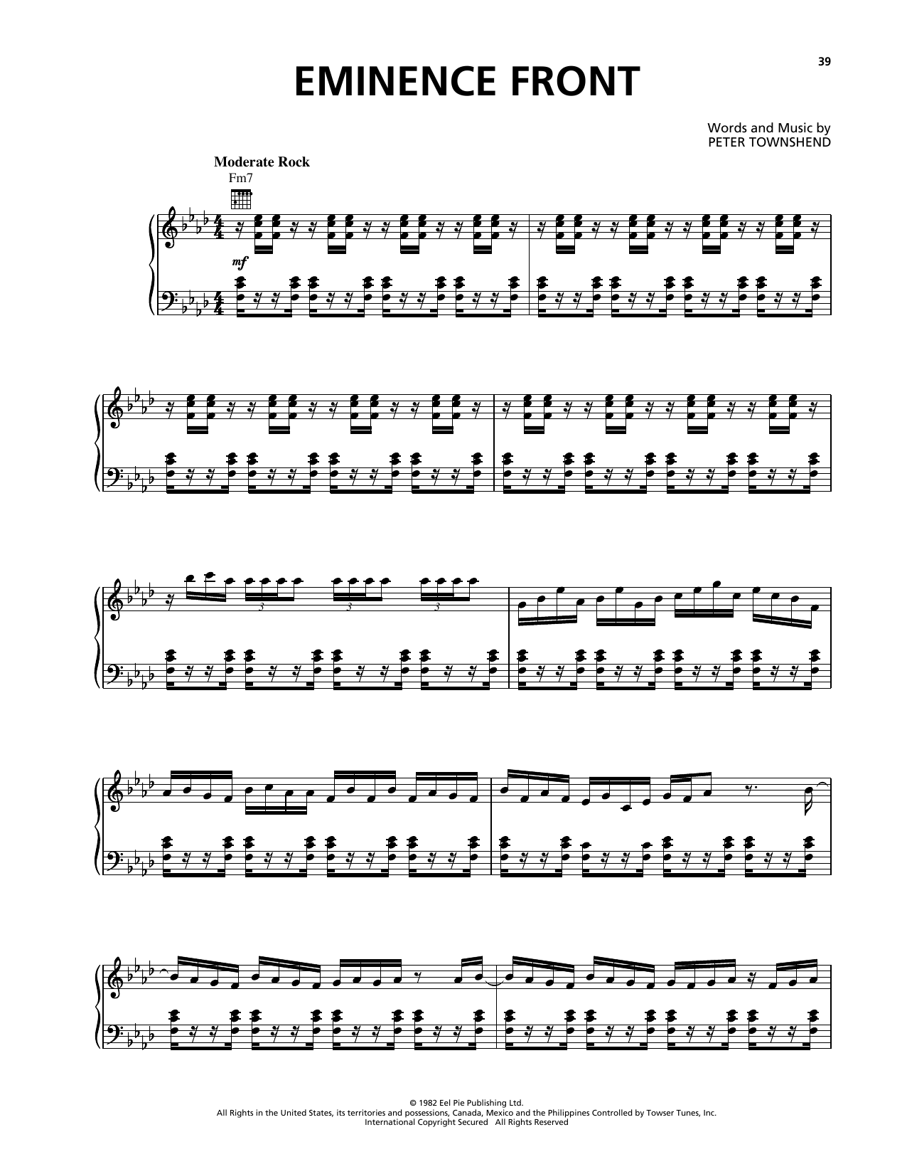 Preview The Who Eminence Front Rock sheet music, notes and chords for Piano, Vocal & Guitar (Right-Hand Melody), SKU: 415332 sheet music, piano notes, chords, guitar tabs, score, transpose, transcribe, how to play, guide, download, learn, tutorial, progression, song, artist, awards, billboard, mtv, vh1, tour, single, album, release