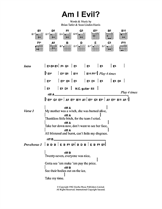 Preview Metallica Am I Evil? Metal sheet music, notes and chords for Lyrics & Chords, SKU: 41538 sheet music, piano notes, chords, guitar tabs, score, transpose, transcribe, how to play, guide, download, learn, tutorial, progression, song, artist, awards, billboard, mtv, vh1, tour, single, album, release