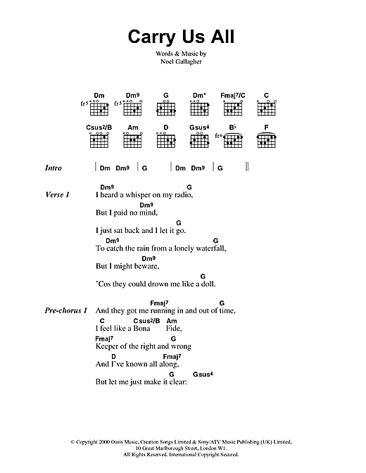 Preview Oasis Carry Us All Rock sheet music, notes and chords for Lyrics & Chords, SKU: 41710 sheet music, piano notes, chords, guitar tabs, score, transpose, transcribe, how to play, guide, download, learn, tutorial, progression, song, artist, awards, billboard, mtv, vh1, tour, single, album, release
