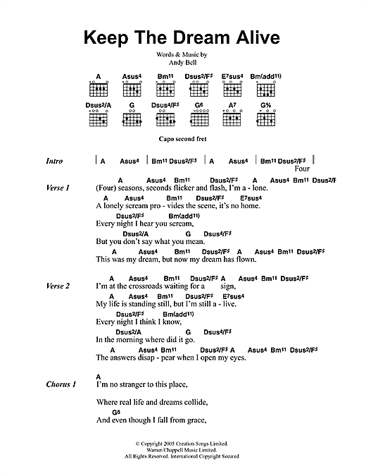 Preview Oasis Keep The Dream Alive Rock sheet music, notes and chords for Lyrics & Chords, SKU: 41737 sheet music, piano notes, chords, guitar tabs, score, transpose, transcribe, how to play, guide, download, learn, tutorial, progression, song, artist, awards, billboard, mtv, vh1, tour, single, album, release