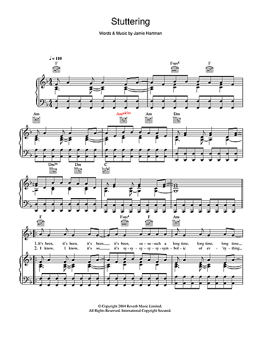 Preview Ben's Brother Stuttering (Kiss Me Again) Pop sheet music, notes and chords for Piano, Vocal & Guitar, SKU: 41868 sheet music, piano notes, chords, guitar tabs, score, transpose, transcribe, how to play, guide, download, learn, tutorial, progression, song, artist, awards, billboard, mtv, vh1, tour, single, album, release