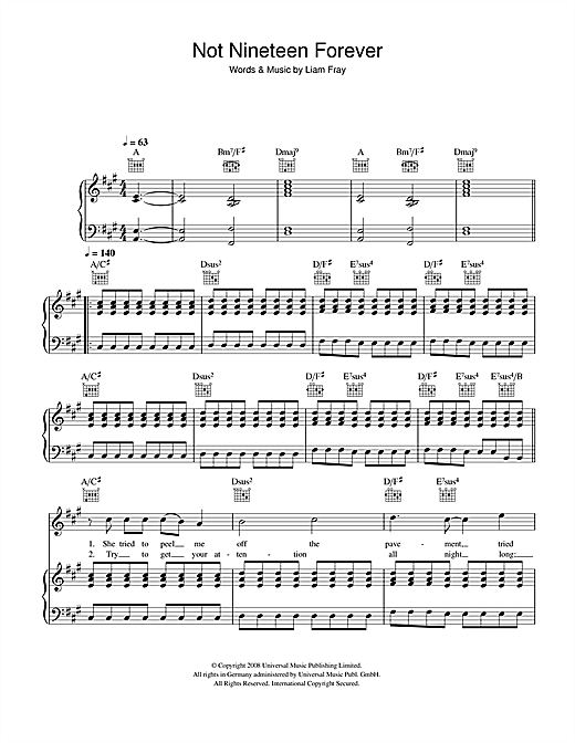 Preview The Courteeners Not Nineteen Forever Rock sheet music, notes and chords for Piano, Vocal & Guitar, SKU: 41876 sheet music, piano notes, chords, guitar tabs, score, transpose, transcribe, how to play, guide, download, learn, tutorial, progression, song, artist, awards, billboard, mtv, vh1, tour, single, album, release