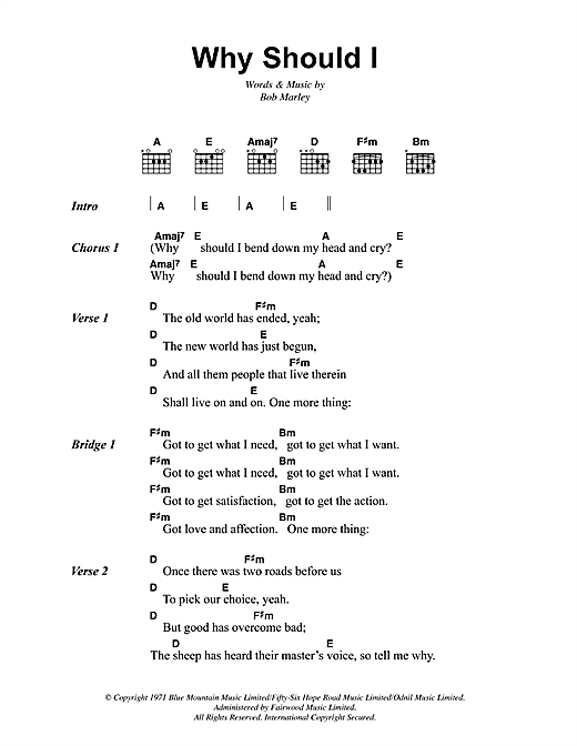 Preview Bob Marley Why Should I Reggae sheet music, notes and chords for Lyrics & Chords, SKU: 41937 sheet music, piano notes, chords, guitar tabs, score, transpose, transcribe, how to play, guide, download, learn, tutorial, progression, song, artist, awards, billboard, mtv, vh1, tour, single, album, release