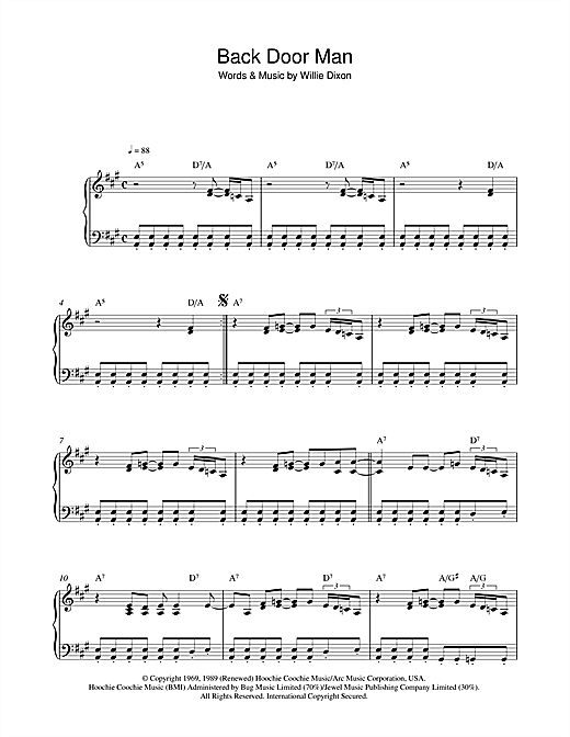 Preview Howlin' Wolf Back Door Man Blues sheet music, notes and chords for Piano, SKU: 41984 sheet music, piano notes, chords, guitar tabs, score, transpose, transcribe, how to play, guide, download, learn, tutorial, progression, song, artist, awards, billboard, mtv, vh1, tour, single, album, release