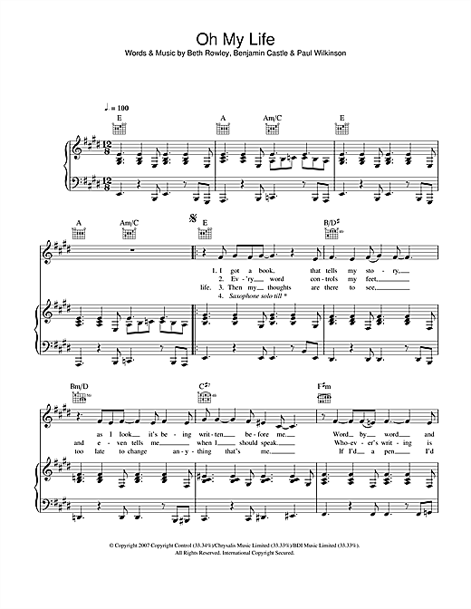 Preview Beth Rowley Oh My Life Pop sheet music, notes and chords for Piano, Vocal & Guitar, SKU: 41986 sheet music, piano notes, chords, guitar tabs, score, transpose, transcribe, how to play, guide, download, learn, tutorial, progression, song, artist, awards, billboard, mtv, vh1, tour, single, album, release