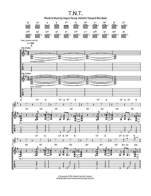 Preview AC/DC T.N.T. Rock sheet music, notes and chords for Guitar Tab, SKU: 41998 sheet music, piano notes, chords, guitar tabs, score, transpose, transcribe, how to play, guide, download, learn, tutorial, progression, song, artist, awards, billboard, mtv, vh1, tour, single, album, release