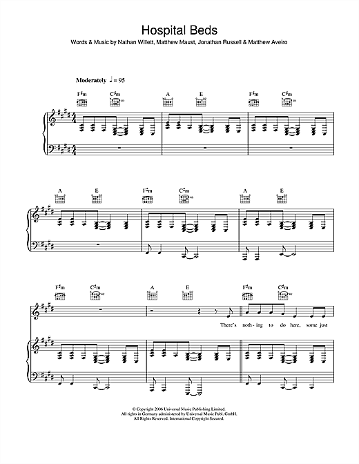 Preview Cold War Kids Hospital Beds Rock sheet music, notes and chords for Piano, Vocal & Guitar, SKU: 42017 sheet music, piano notes, chords, guitar tabs, score, transpose, transcribe, how to play, guide, download, learn, tutorial, progression, song, artist, awards, billboard, mtv, vh1, tour, single, album, release
