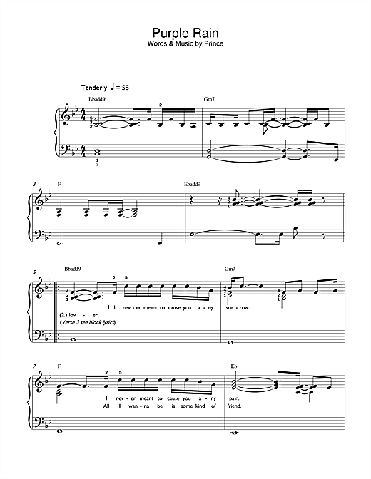 Preview Prince Purple Rain Rock sheet music, notes and chords for Easy Piano, SKU: 42177 sheet music, piano notes, chords, guitar tabs, score, transpose, transcribe, how to play, guide, download, learn, tutorial, progression, song, artist, awards, billboard, mtv, vh1, tour, single, album, release