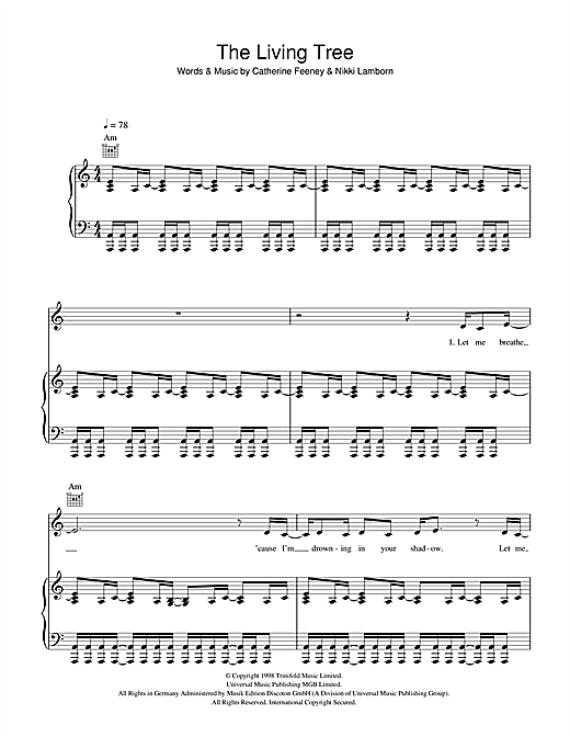 Preview Shirley Bassey The Living Tree Pop sheet music, notes and chords for Piano, Vocal & Guitar, SKU: 42188 sheet music, piano notes, chords, guitar tabs, score, transpose, transcribe, how to play, guide, download, learn, tutorial, progression, song, artist, awards, billboard, mtv, vh1, tour, single, album, release