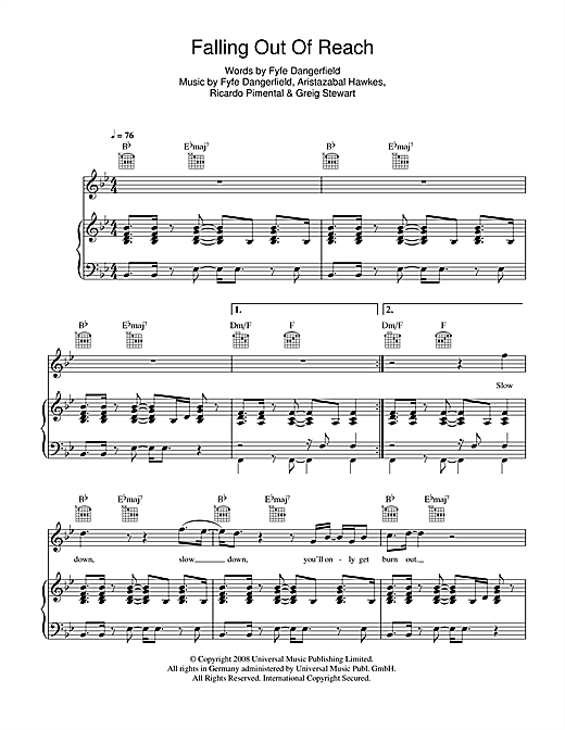 Preview Guillemots Falling Out Of Reach Rock sheet music, notes and chords for Piano, Vocal & Guitar, SKU: 42197 sheet music, piano notes, chords, guitar tabs, score, transpose, transcribe, how to play, guide, download, learn, tutorial, progression, song, artist, awards, billboard, mtv, vh1, tour, single, album, release
