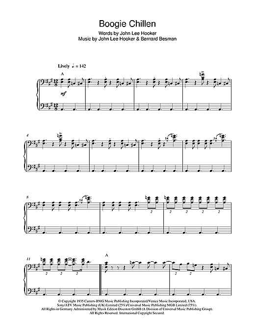 Preview John Lee Hooker Boogie Chillen Blues sheet music, notes and chords for Piano, SKU: 42237 sheet music, piano notes, chords, guitar tabs, score, transpose, transcribe, how to play, guide, download, learn, tutorial, progression, song, artist, awards, billboard, mtv, vh1, tour, single, album, release