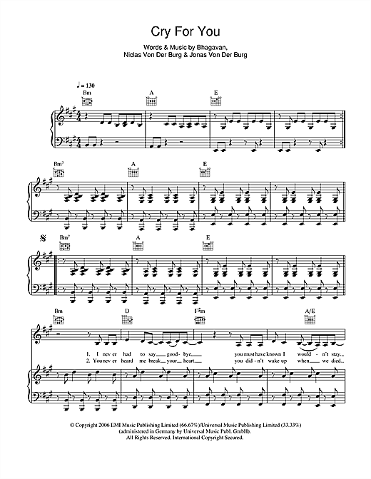 Preview September Cry For You Pop sheet music, notes and chords for Piano, Vocal & Guitar, SKU: 42258 sheet music, piano notes, chords, guitar tabs, score, transpose, transcribe, how to play, guide, download, learn, tutorial, progression, song, artist, awards, billboard, mtv, vh1, tour, single, album, release