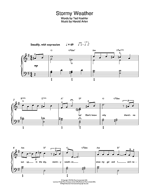 Preview Frank Sinatra Stormy Weather Jazz sheet music, notes and chords for Beginner Piano, SKU: 42259 sheet music, piano notes, chords, guitar tabs, score, transpose, transcribe, how to play, guide, download, learn, tutorial, progression, song, artist, awards, billboard, mtv, vh1, tour, single, album, release