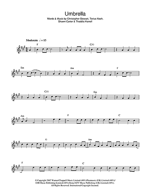 Preview Rihanna Umbrella (feat. Jay-Z) R & B sheet music, notes and chords for Alto Saxophone, SKU: 44000 sheet music, piano notes, chords, guitar tabs, score, transpose, transcribe, how to play, guide, download, learn, tutorial, progression, song, artist, awards, billboard, mtv, vh1, tour, single, album, release