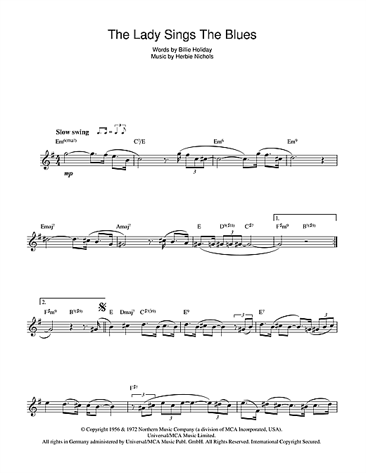 Preview Billie Holiday The Lady Sings The Blues Jazz sheet music, notes and chords for Flute, SKU: 44039 sheet music, piano notes, chords, guitar tabs, score, transpose, transcribe, how to play, guide, download, learn, tutorial, progression, song, artist, awards, billboard, mtv, vh1, tour, single, album, release