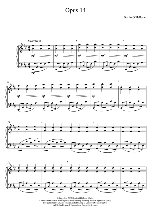Preview Dustin O'Halloran Opus 14 Classical sheet music, notes and chords for Piano, SKU: 44139 sheet music, piano notes, chords, guitar tabs, score, transpose, transcribe, how to play, guide, download, learn, tutorial, progression, song, artist, awards, billboard, mtv, vh1, tour, single, album, release