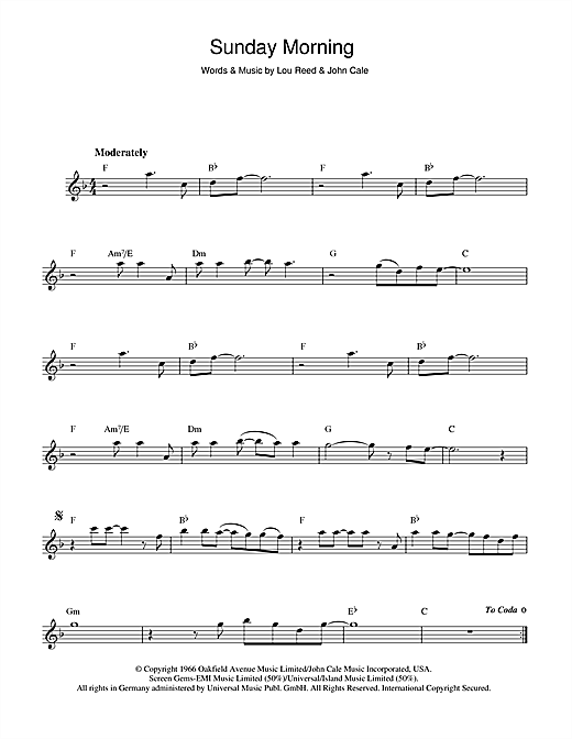 Preview The Velvet Underground Sunday Morning Rock sheet music, notes and chords for Flute, SKU: 44169 sheet music, piano notes, chords, guitar tabs, score, transpose, transcribe, how to play, guide, download, learn, tutorial, progression, song, artist, awards, billboard, mtv, vh1, tour, single, album, release