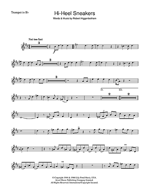 Preview Tommy Tucker Hi-Heel Sneakers Blues sheet music, notes and chords for Trumpet, SKU: 46509 sheet music, piano notes, chords, guitar tabs, score, transpose, transcribe, how to play, guide, download, learn, tutorial, progression, song, artist, awards, billboard, mtv, vh1, tour, single, album, release