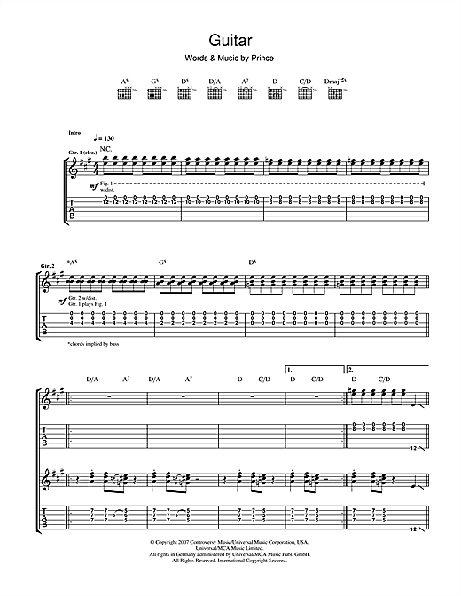 Preview Prince Guitar Rock sheet music, notes and chords for Guitar Tab, SKU: 46750 sheet music, piano notes, chords, guitar tabs, score, transpose, transcribe, how to play, guide, download, learn, tutorial, progression, song, artist, awards, billboard, mtv, vh1, tour, single, album, release