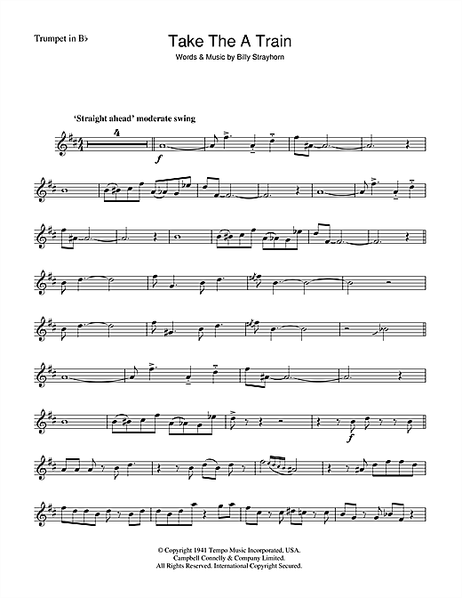Preview Duke Ellington Take The 'A' Train Jazz sheet music, notes and chords for Trumpet, SKU: 46976 sheet music, piano notes, chords, guitar tabs, score, transpose, transcribe, how to play, guide, download, learn, tutorial, progression, song, artist, awards, billboard, mtv, vh1, tour, single, album, release