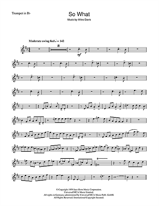 Preview Miles Davis So What Jazz sheet music, notes and chords for Trumpet, SKU: 47006 sheet music, piano notes, chords, guitar tabs, score, transpose, transcribe, how to play, guide, download, learn, tutorial, progression, song, artist, awards, billboard, mtv, vh1, tour, single, album, release
