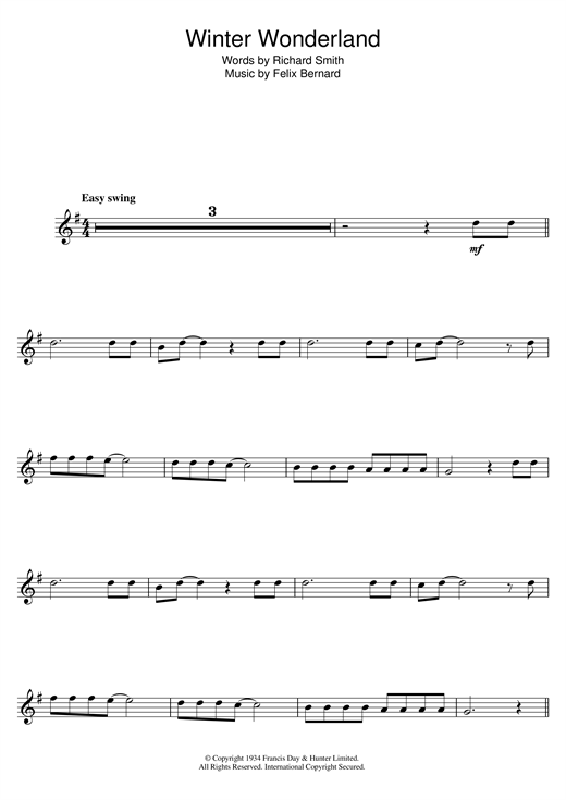 Preview Felix Bernard Winter Wonderland Easy Listening sheet music, notes and chords for Tenor Saxophone, SKU: 48470 sheet music, piano notes, chords, guitar tabs, score, transpose, transcribe, how to play, guide, download, learn, tutorial, progression, song, artist, awards, billboard, mtv, vh1, tour, single, album, release