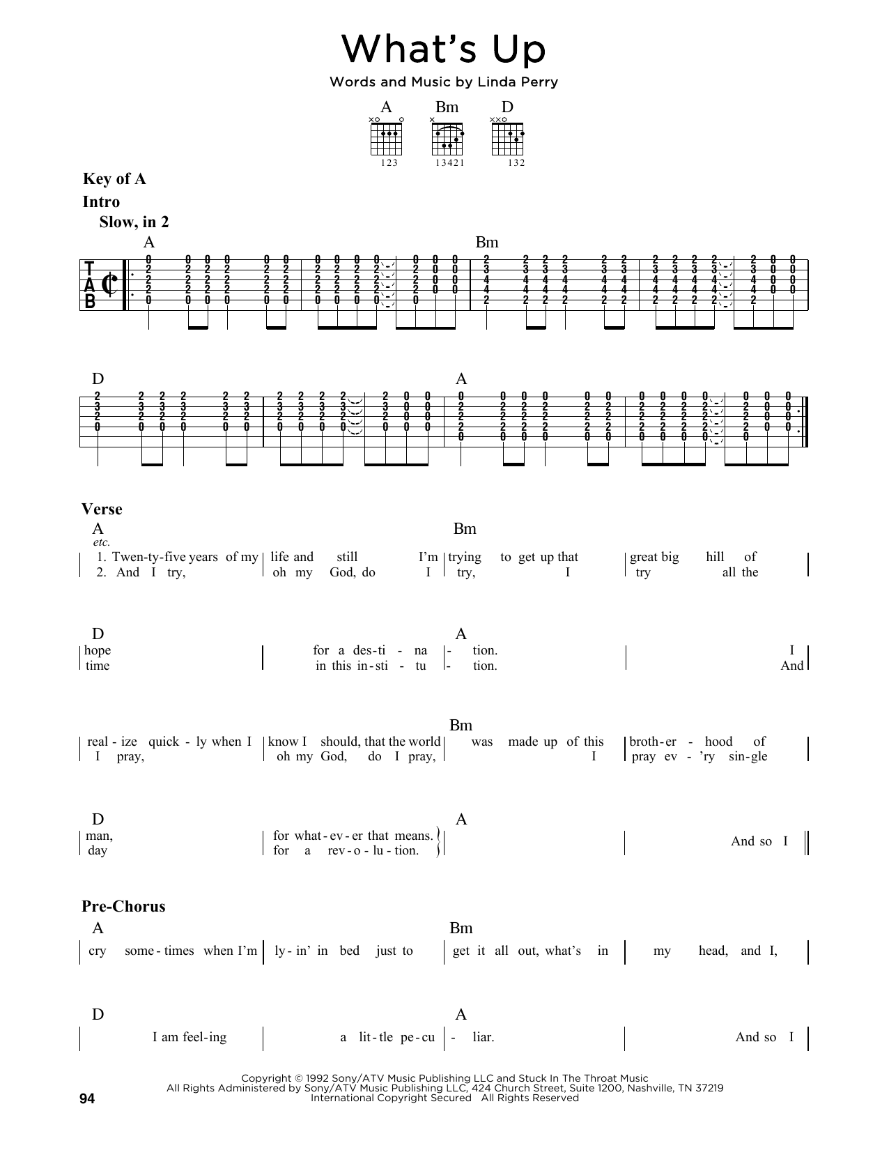 4 Non Blondes Whats Up Sheet Music Chords And Lyrics Download Printable Pop Pdf Score 151892