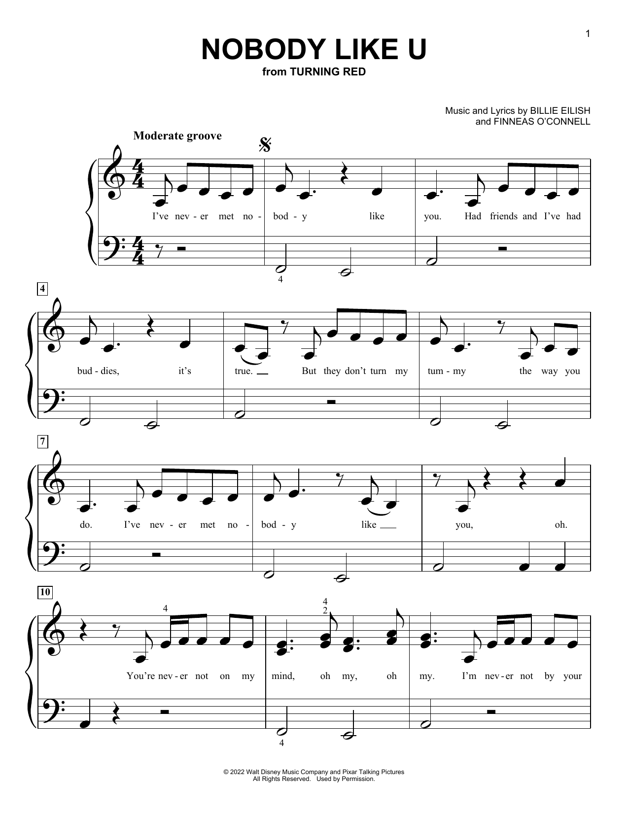 4*TOWN Nobody Like U (from Turning Red) sheet music notes and chords. Download Printable PDF.