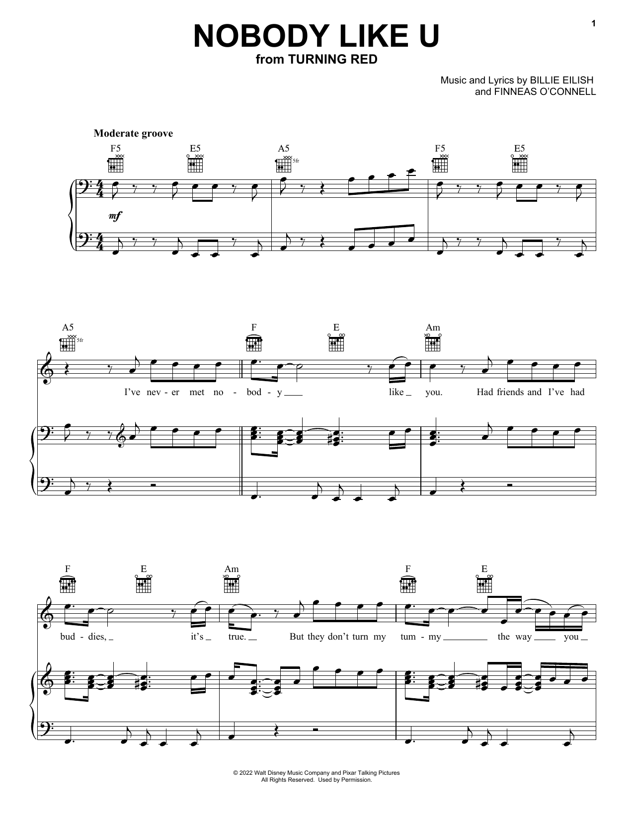 4*TOWN Nobody Like U (from Turning Red) sheet music notes and chords. Download Printable PDF.