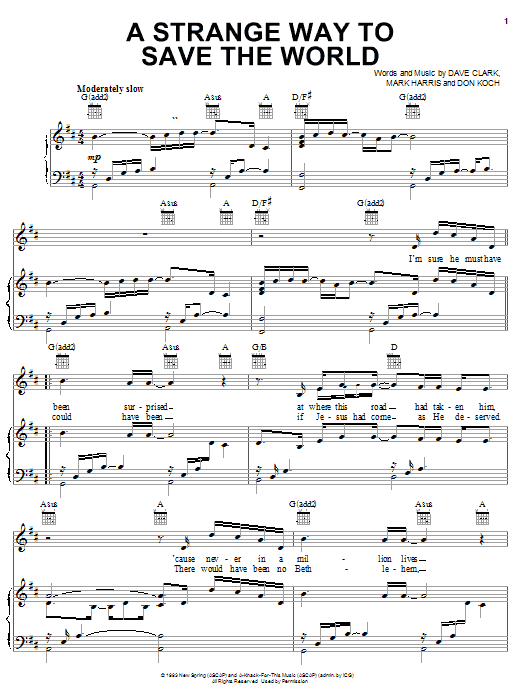 Learn to play 4Him A Strange Way To Save The World sheet music for Piano, Vocal & Guitar (Right-Hand Melody) in minutes. 4Him A Strange Way To Save The World sheet music notes and chords. Download Printable PDF.