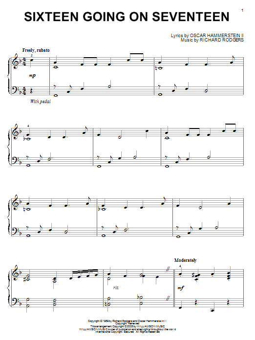 Preview Richard Rodgers Sixteen Going On Seventeen Jazz sheet music, notes and chords for Piano, SKU: 52598 sheet music, piano notes, chords, guitar tabs, score, transpose, transcribe, how to play, guide, download, learn, tutorial, progression, song, artist, awards, billboard, mtv, vh1, tour, single, album, release