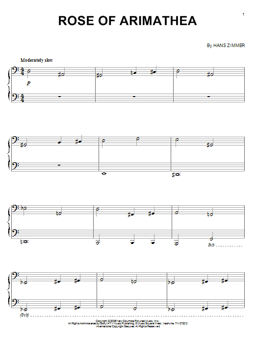 Preview Hans Zimmer Rose Of Arimathea (from The Da Vinci Code) Film and TV sheet music, notes and chords for Piano, SKU: 55798 sheet music, piano notes, chords, guitar tabs, score, transpose, transcribe, how to play, guide, download, learn, tutorial, progression, song, artist, awards, billboard, mtv, vh1, tour, single, album, release
