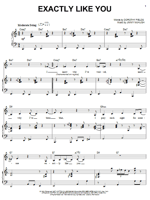 Preview Diana Krall Exactly Like You Pop sheet music, notes and chords for Piano, Vocal & Guitar (Right-Hand Melody), SKU: 58403 sheet music, piano notes, chords, guitar tabs, score, transpose, transcribe, how to play, guide, download, learn, tutorial, progression, song, artist, awards, billboard, mtv, vh1, tour, single, album, release
