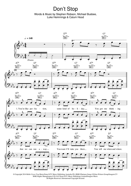 5 Seconds of Summer Don't Stop sheet music notes and chords. Download Printable PDF.