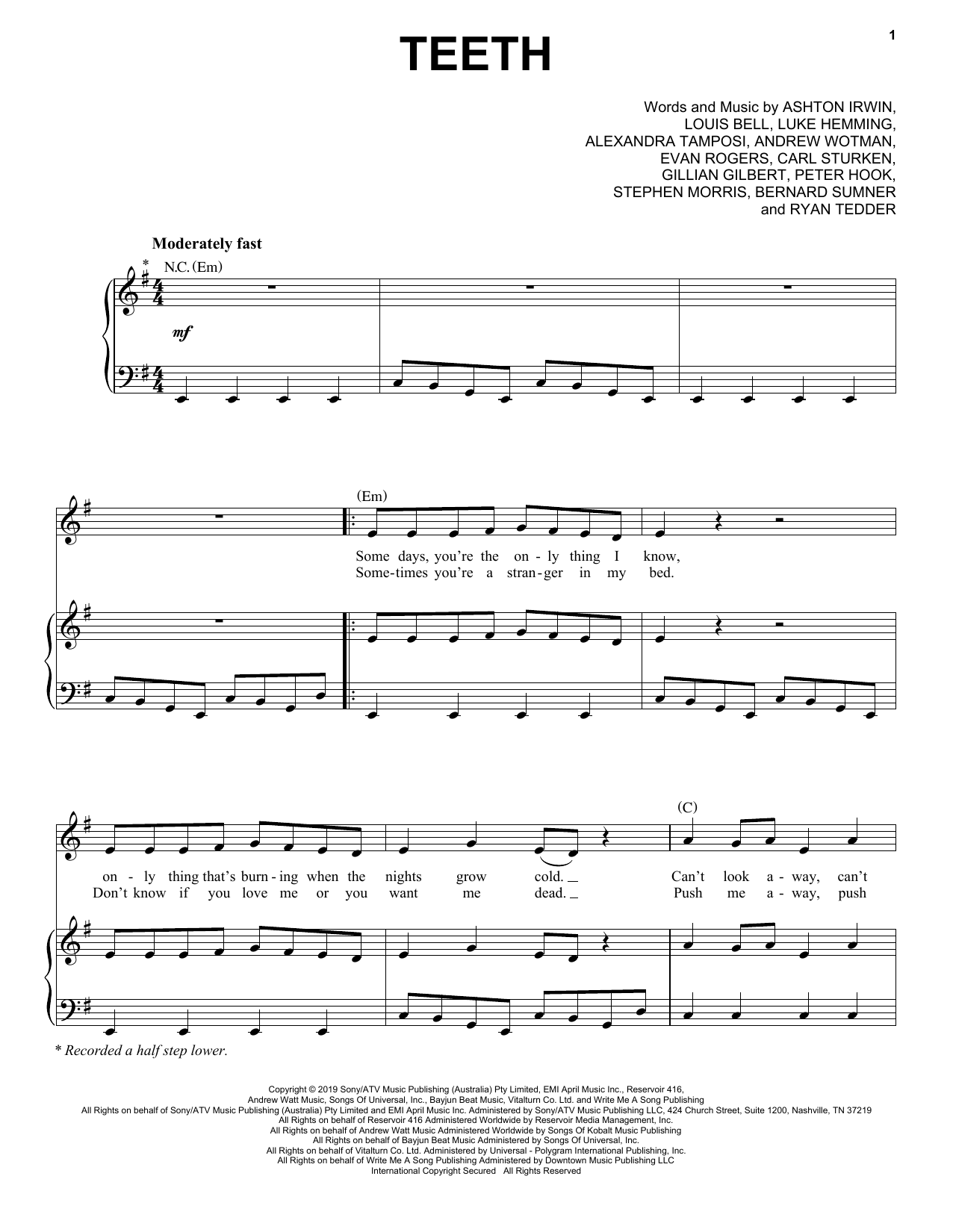 5 Seconds Of Summer Teeth Sheet Music Pdf Notes Chords Pop