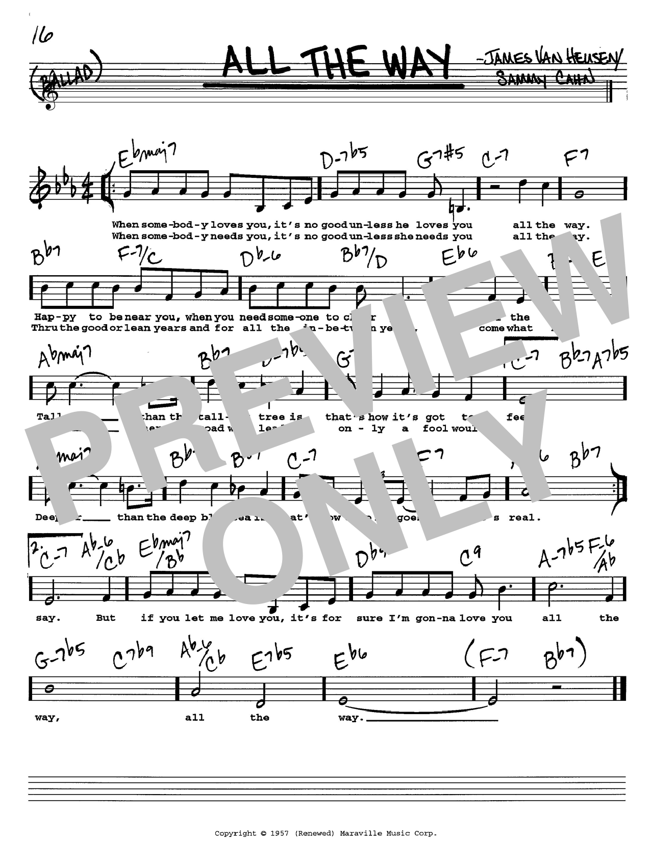 Preview Frank Sinatra All The Way Jazz sheet music, notes and chords for Real Book – Melody, Lyrics & Chords, SKU: 61158 sheet music, piano notes, chords, guitar tabs, score, transpose, transcribe, how to play, guide, download, learn, tutorial, progression, song, artist, awards, billboard, mtv, vh1, tour, single, album, release