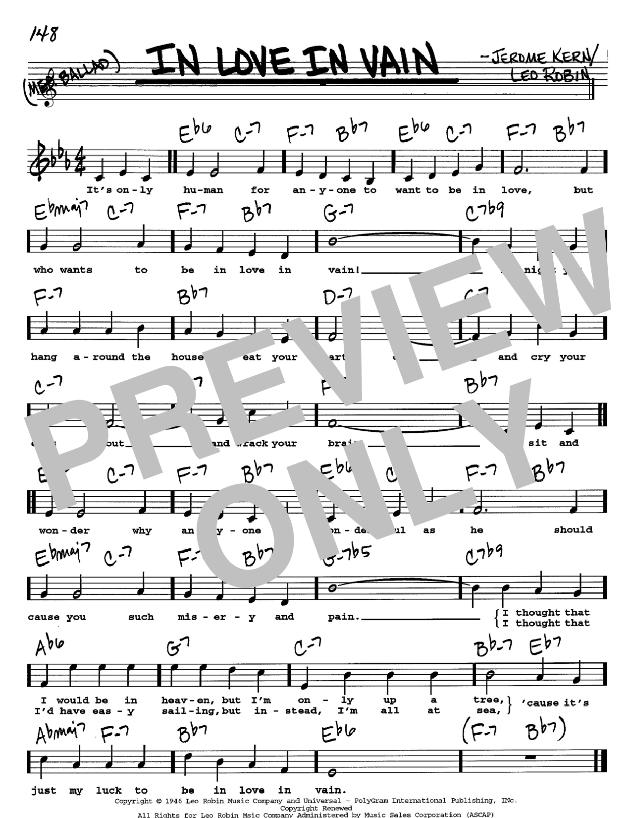 Preview Jerome Kern In Love In Vain Jazz sheet music, notes and chords for Real Book – Melody, Lyrics & Chords, SKU: 61191 sheet music, piano notes, chords, guitar tabs, score, transpose, transcribe, how to play, guide, download, learn, tutorial, progression, song, artist, awards, billboard, mtv, vh1, tour, single, album, release