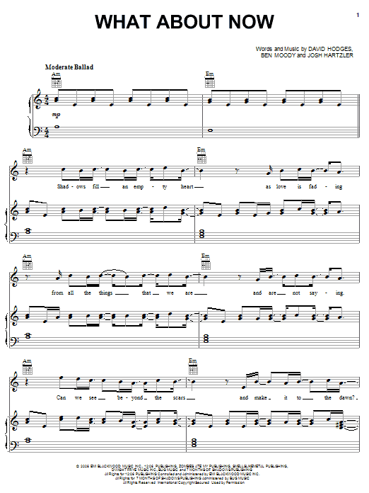 Preview Daughtry What About Now Rock sheet music, notes and chords for Piano, Vocal & Guitar (Right-Hand Melody), SKU: 62299 sheet music, piano notes, chords, guitar tabs, score, transpose, transcribe, how to play, guide, download, learn, tutorial, progression, song, artist, awards, billboard, mtv, vh1, tour, single, album, release