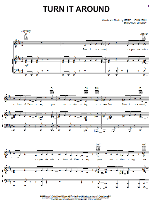 Preview Israel Houghton Turn It Around Pop sheet music, notes and chords for Piano, Vocal & Guitar (Right-Hand Melody), SKU: 62319 sheet music, piano notes, chords, guitar tabs, score, transpose, transcribe, how to play, guide, download, learn, tutorial, progression, song, artist, awards, billboard, mtv, vh1, tour, single, album, release