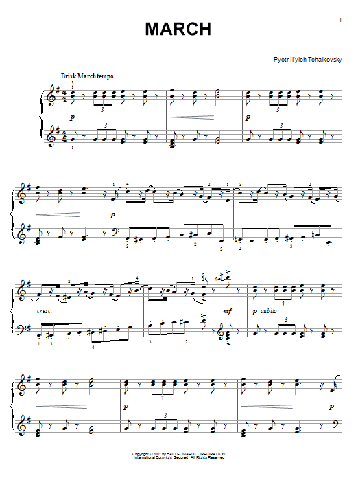 Preview Pyotr Ilyich Tchaikovsky March Children sheet music, notes and chords for Piano, SKU: 62331 sheet music, piano notes, chords, guitar tabs, score, transpose, transcribe, how to play, guide, download, learn, tutorial, progression, song, artist, awards, billboard, mtv, vh1, tour, single, album, release