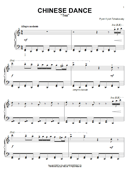 Preview Pyotr Ilyich Tchaikovsky Chinese Dance ( sheet music, piano notes, chords, guitar tabs, score, transpose, transcribe, how to play, guide, download, learn, tutorial, progression, song, artist, awards, billboard, mtv, vh1, tour, single, album, release