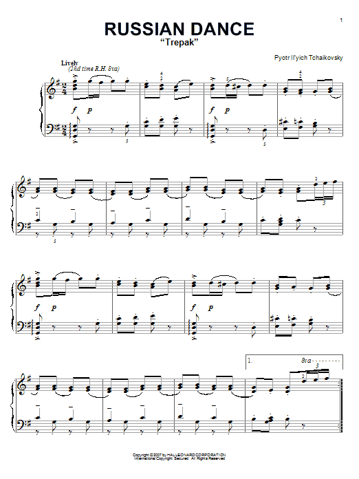Preview Pyotr Ilyich Tchaikovsky Russian Dance ( sheet music, piano notes, chords, guitar tabs, score, transpose, transcribe, how to play, guide, download, learn, tutorial, progression, song, artist, awards, billboard, mtv, vh1, tour, single, album, release