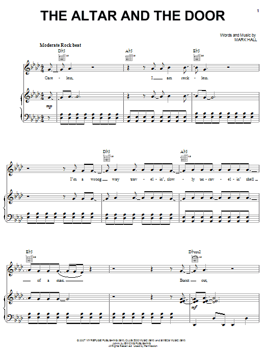 Preview Casting Crowns The Altar And The Door Pop sheet music, notes and chords for Piano, Vocal & Guitar (Right-Hand Melody), SKU: 62365 sheet music, piano notes, chords, guitar tabs, score, transpose, transcribe, how to play, guide, download, learn, tutorial, progression, song, artist, awards, billboard, mtv, vh1, tour, single, album, release