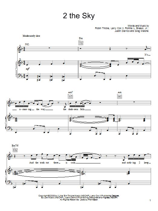 Preview Robin Thicke 2 The Sky Pop sheet music, notes and chords for Piano, Vocal & Guitar (Right-Hand Melody), SKU: 62504 sheet music, piano notes, chords, guitar tabs, score, transpose, transcribe, how to play, guide, download, learn, tutorial, progression, song, artist, awards, billboard, mtv, vh1, tour, single, album, release